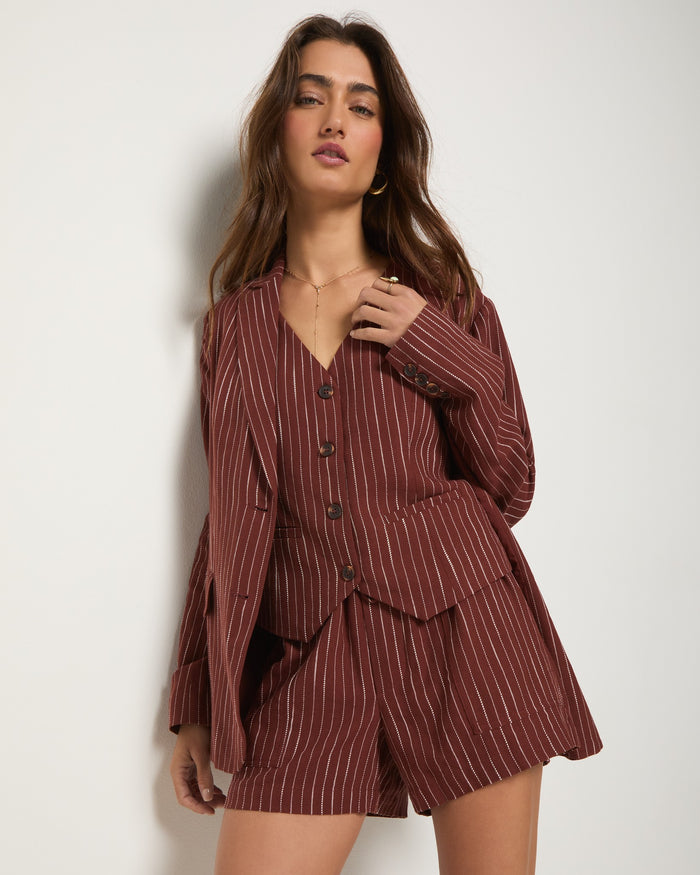 Cinnamon Stripe $|& SEAS Seafoam Linen Blend Short - VOF Side