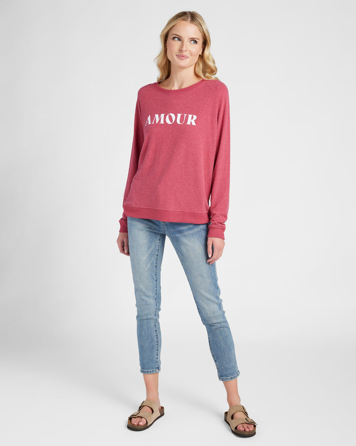 Heather Sangria $|& SEAS Shoreline Hacci Amour Graphic Crew - SOF Full Front