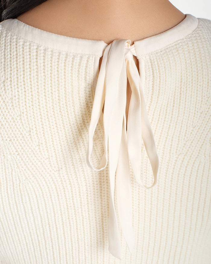 Cream $|& Liverpool Sleeveless Crew Neck Tie Back Sweater Dress - Hanger Back
