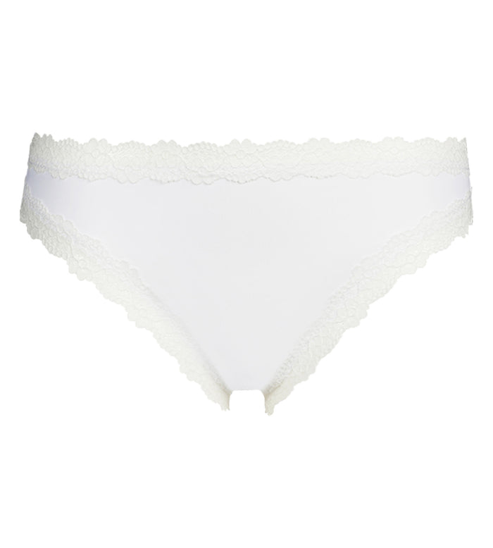 Slip brésilien femme invisible en microfibre et dentelle Blanc Dim