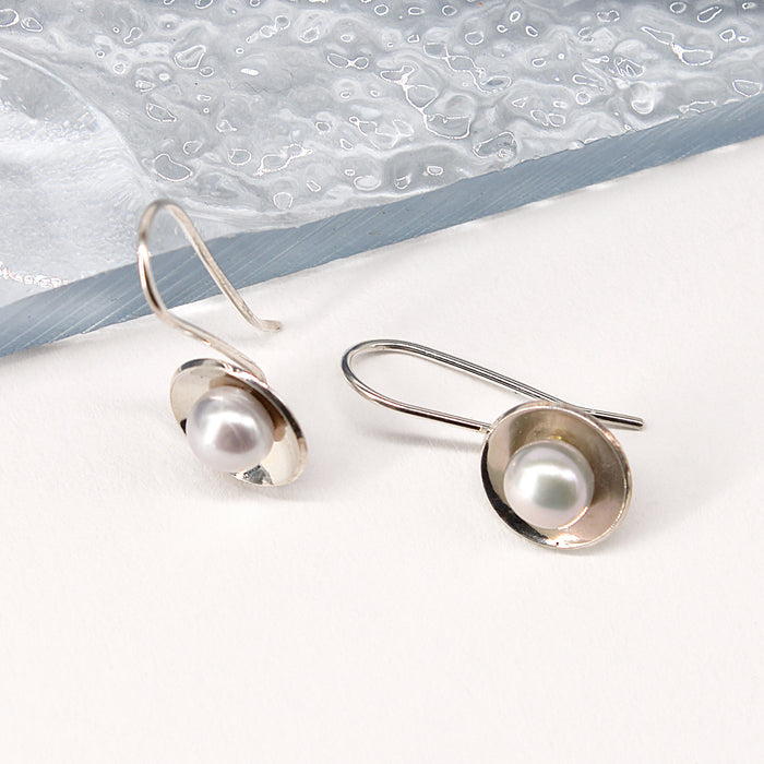 Small Round Cup With Freshwater Pearl Earrings