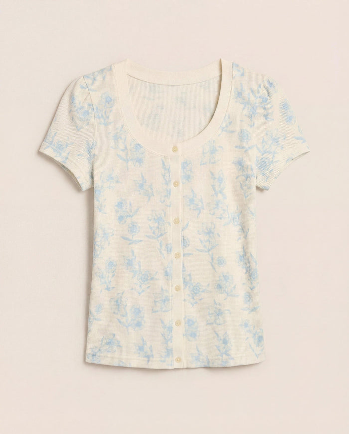 Pool Blue $|& SEAS Snuggle Up Button Front Top - Hanger Detail