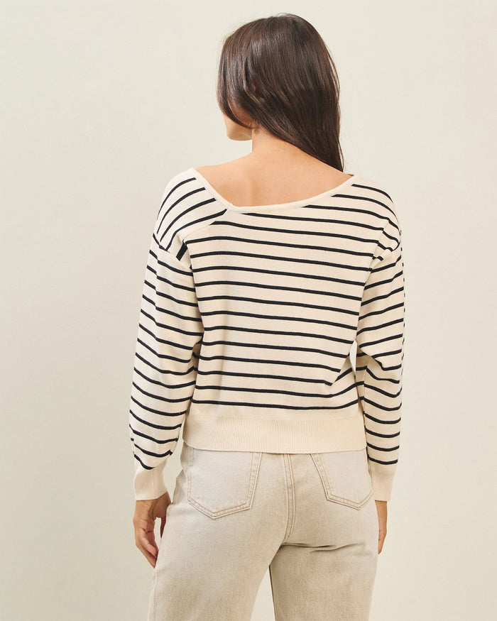 Cream Black $|& ABLE Stripe Sweater Pullover - Hanger Side