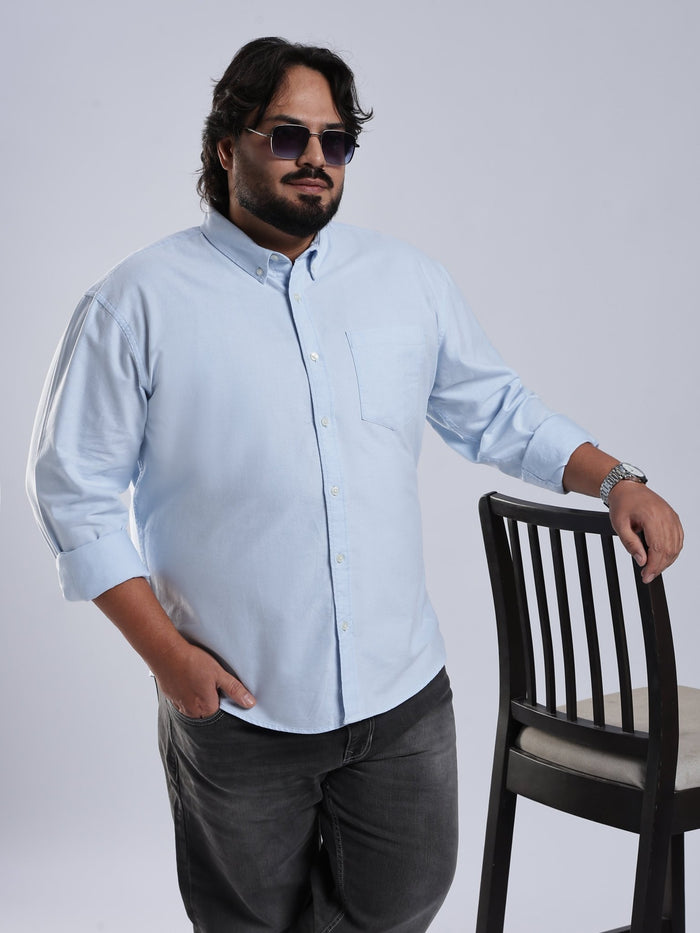 Telodo - Relaxed Fit Plain Plus Size Shirt - Sky Blue