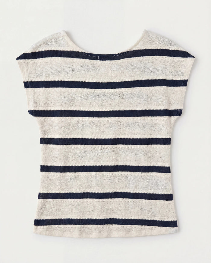 Cream/Navy $|& W. by Wantable Textured Stripe Twist Front Top - Hanger Side