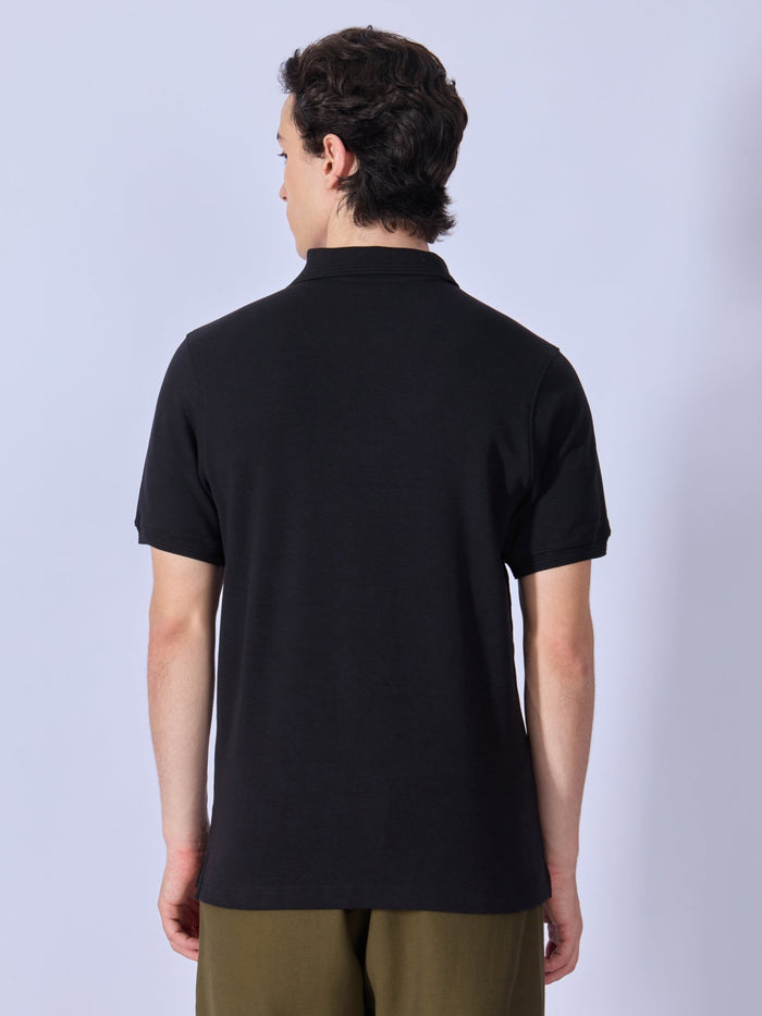 Todo - Jacquard Half-Zip Polo T-Shirt – Black