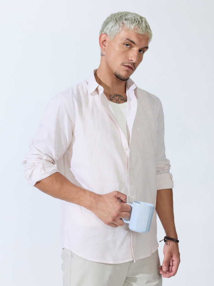 Vodo - Linen Micro Stripe Shirt - Light Beige