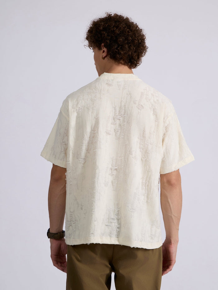 men's distressed T Shirt in cream