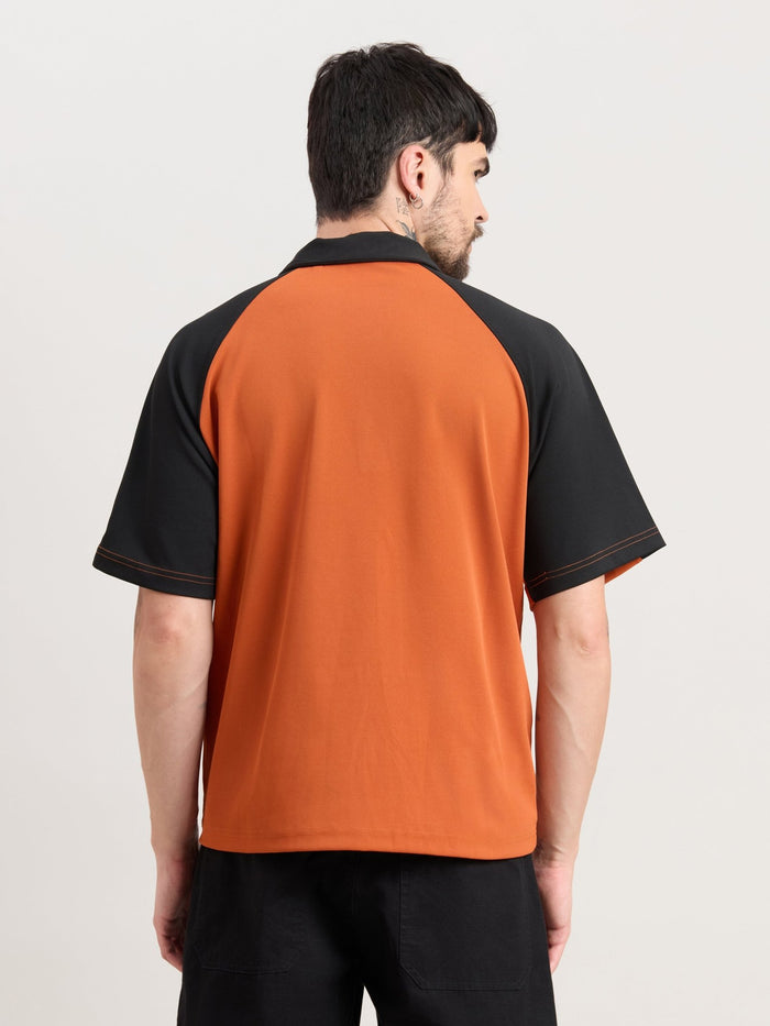 Xomis - Relaxed Fit Printed Polo T-Shirt - Orange