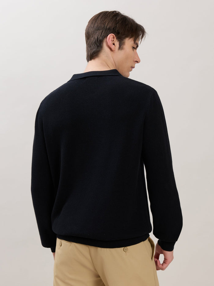 Xosio-1 - Regular Knitted Polo Sweater - Black