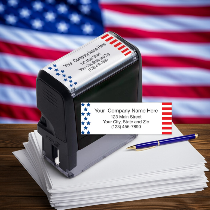 102167 Name & Address Patriotic Stamp Self-Inking 2 1/8 x 5/8"