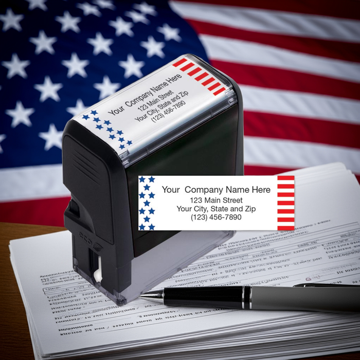 102167 Name & Address Patriotic Stamp Self-Inking 2 1/8 x 5/8"