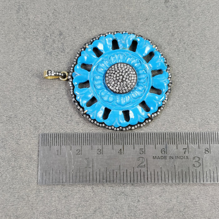 12.46gms Synthetic Turquoise Gemstone CZ 925 Silver Gold Plated Prong Set Pendant