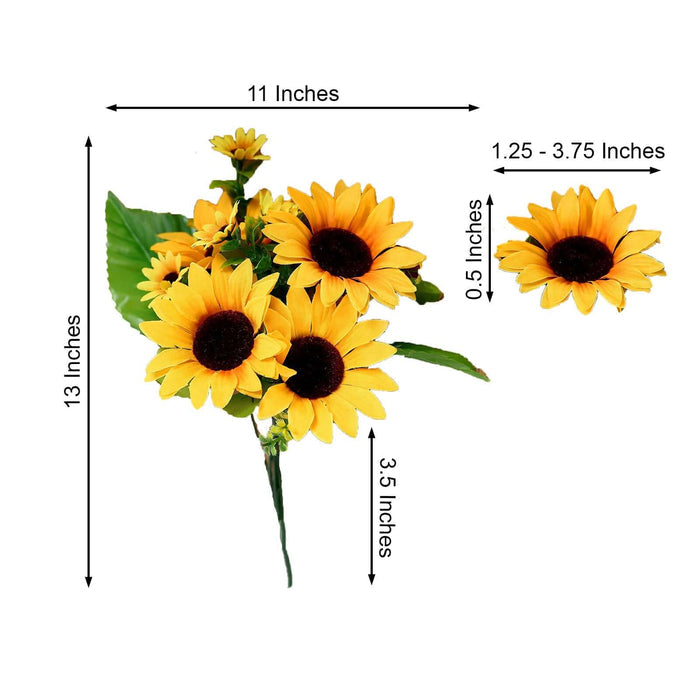 Artificial sunflower bouquet with vibrant yellow blooms and green leaves