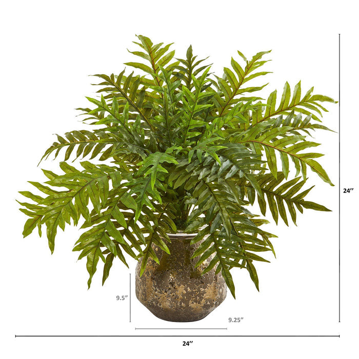 24” Hares Foot Fern Artificial Plant in Vase (Real Touch)