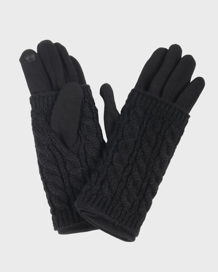 Black $|& David & Young 3-in-1 Cable Knit Touch Smart Gloves - VOF Detail