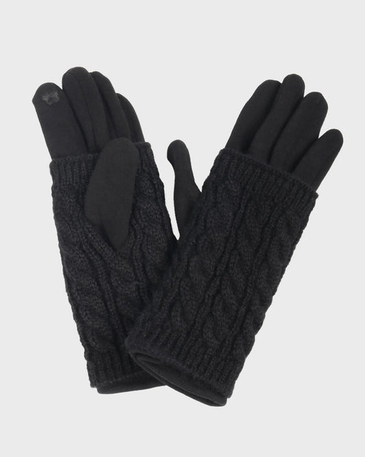 Black $|& David & Young 3-in-1 Cable Knit Touch Smart Gloves - VOF Detail