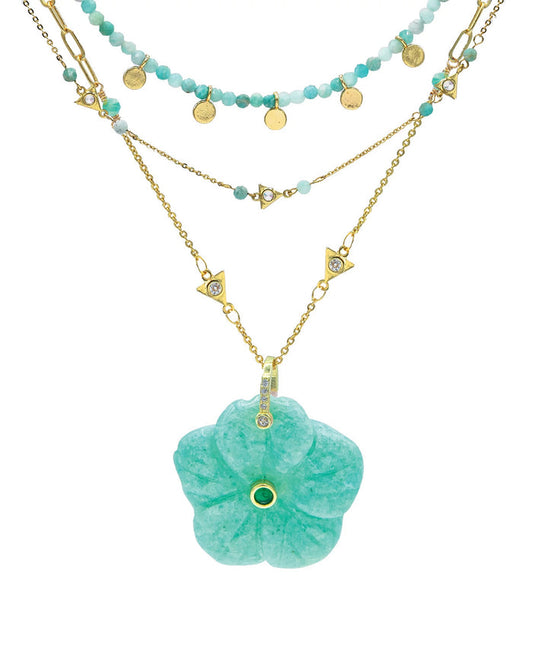 Amazonite $|& La Meno 3 Piece Teal Aura Necklace - VOF Detail