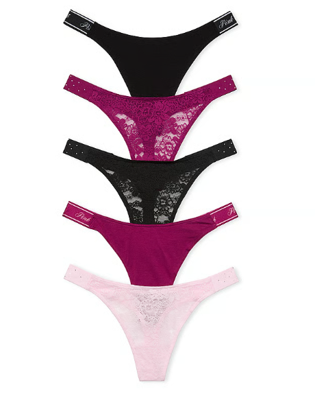 5-Pack Lace-Up Logo Thong Panties - Talla M