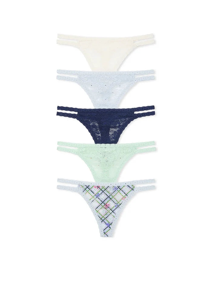 5-Pack Wink Lace Strappy Thong Panties - Talla M