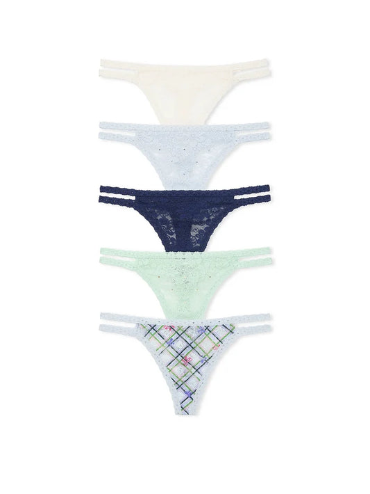 5-Pack Wink Lace Strappy Thong Panties - Talla M