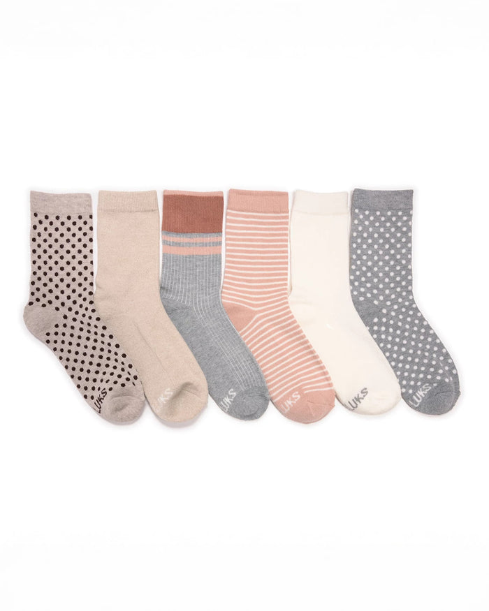 Oat/Salmon/Grey $|& MUK LUKS 6 Pack Dream Step Boot Socks - VOF Detail
