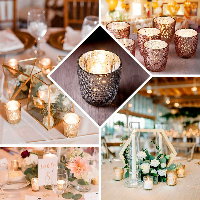 Decorative candle holders with floral arrangements in an elegant event setting.