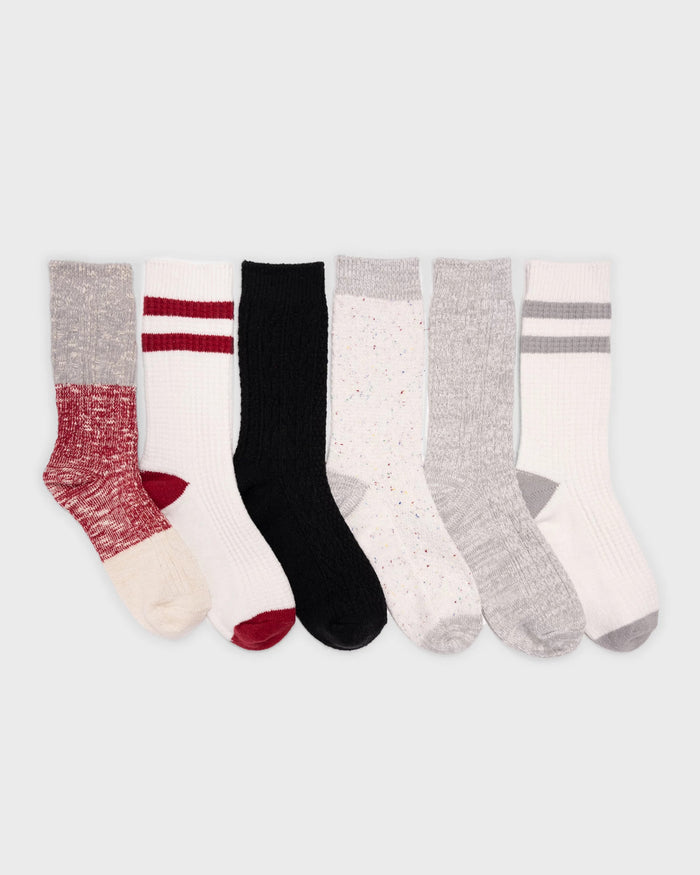 Red/Grey Mix $|& MUK LUKS 6 Pack Microfiber Boot Socks - VOF Detail