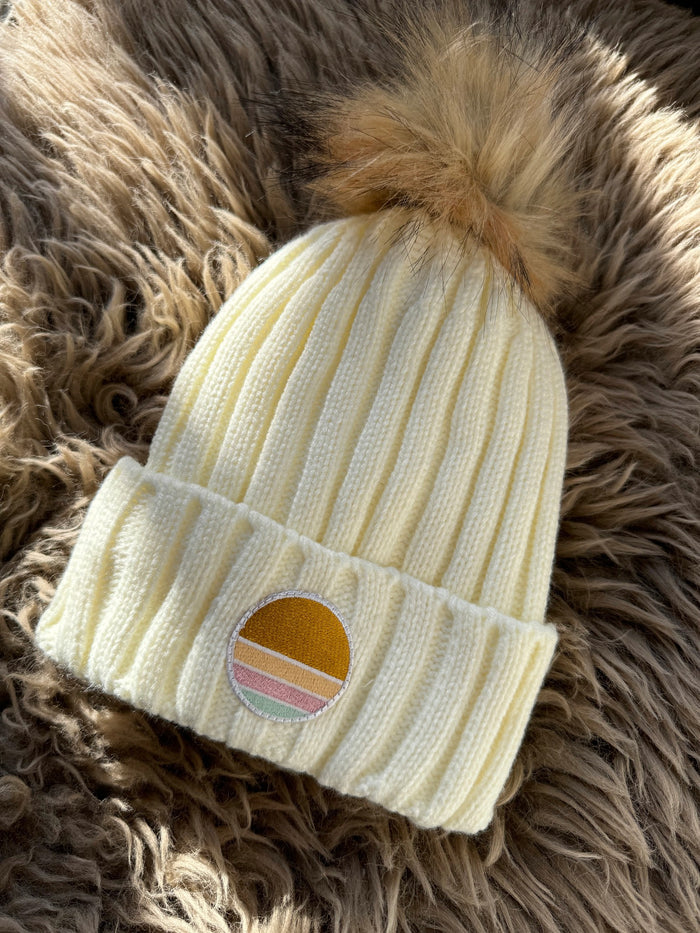 Ivory $|& SEAS 78&SUNNY Fur Lined Beanie with Removable Pom Pom - Hanger Front