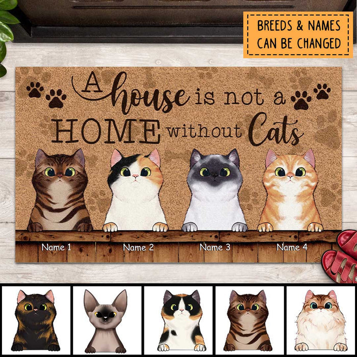 A House Is Not A Home Without Cats, Pawprints Doormat, Personalized Cat Breeds Doormat