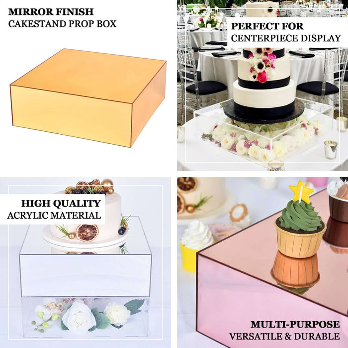 Acrylic cake stand prop box with mirror finish, ideal for centerpieces and displays.
