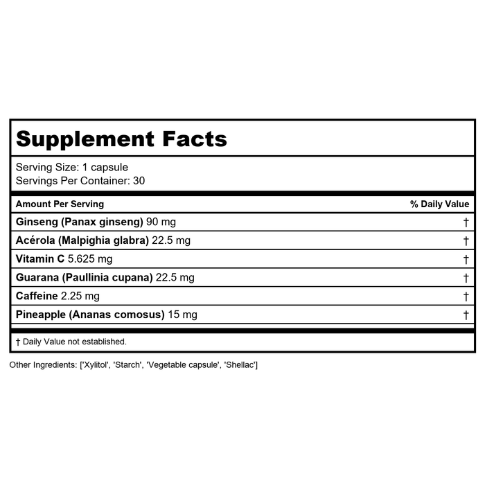 Activa Well Being Vitality Extended Release 30 Capsules - Supplement Facts panel
