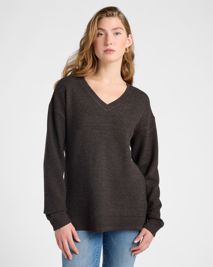 Black Heather $|& Thread & Supply Adelynn Sweater Top - SOF Front
