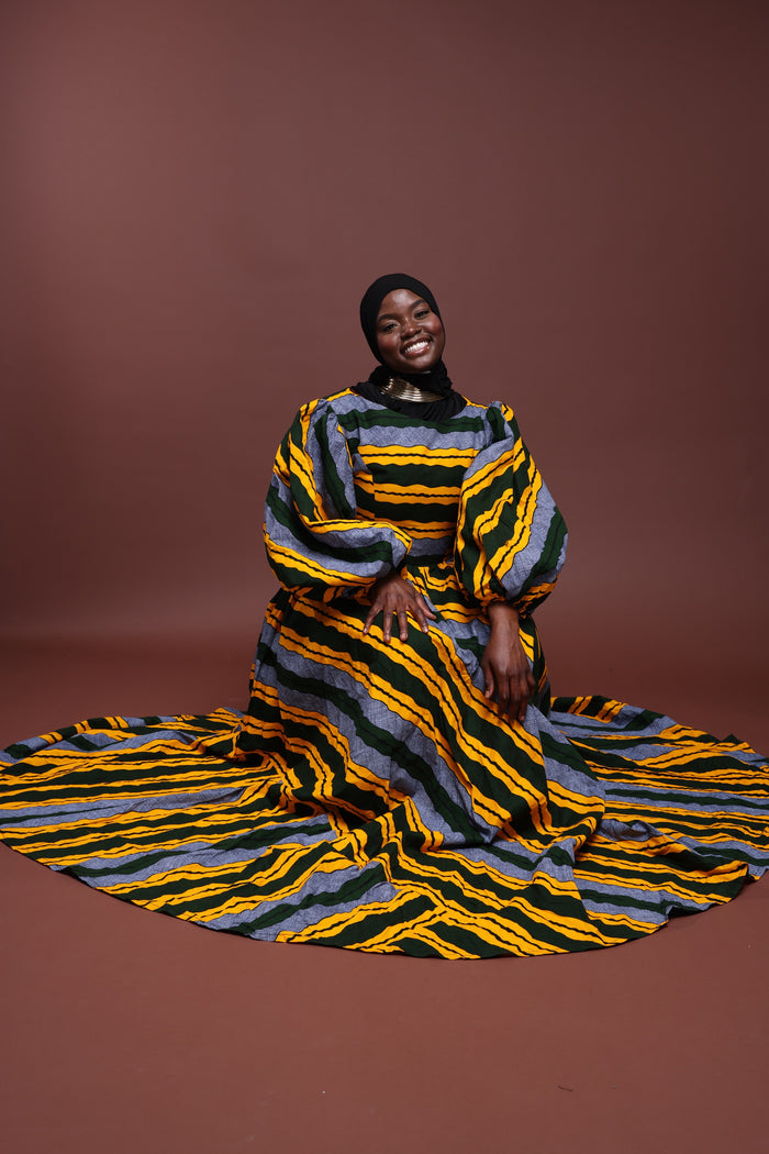 African print long maxi dress with puffy sleeves, Long African print dress.