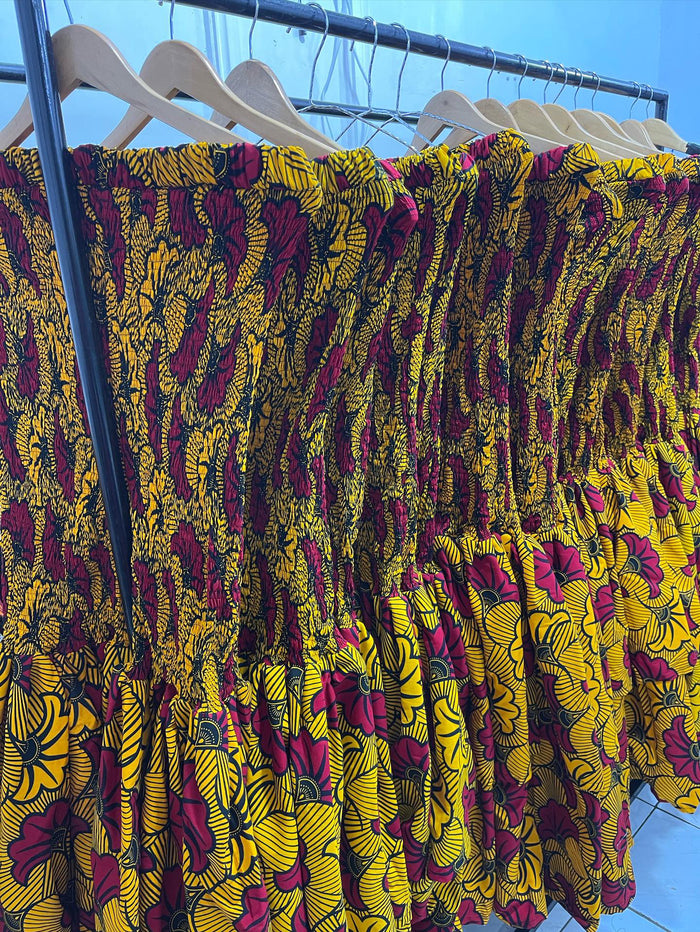 African print stretchy high-waist flare pants.