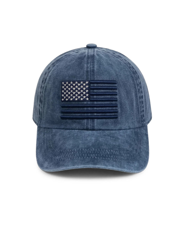 Navy $|& David & Young American Flag Embroidered Baseball Cap - VOF Detail