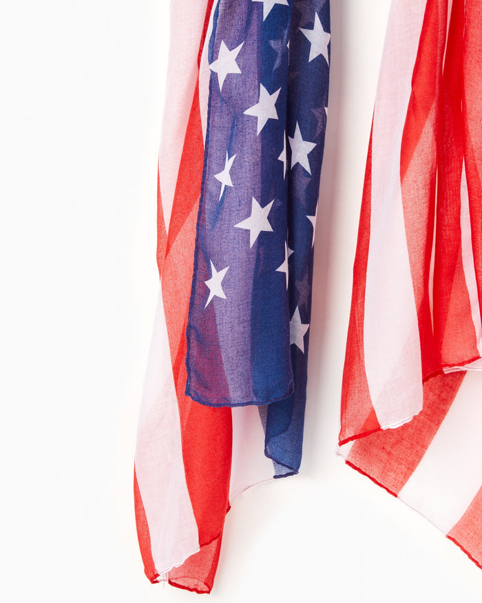American Flag Scarf $|& Elegant Essence American Flag Scarf - Hanger Detail