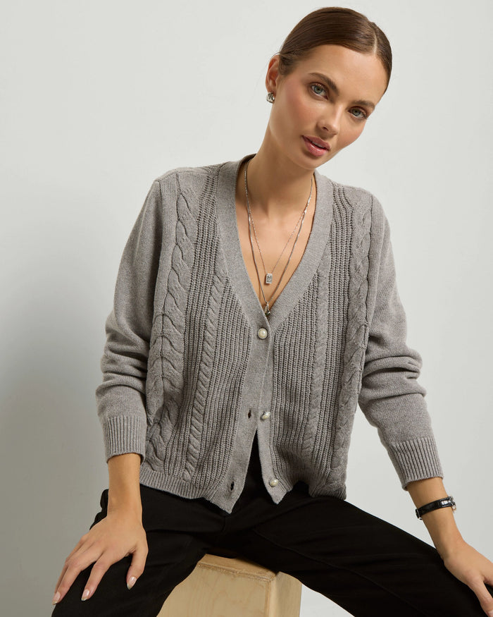 Heather Grey $|& SEAS Amethyst Cable Cardigan - SOF Front