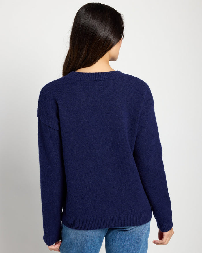 Navy/Red $|& Bobeau An Apple A Day Sweater - SOF Back