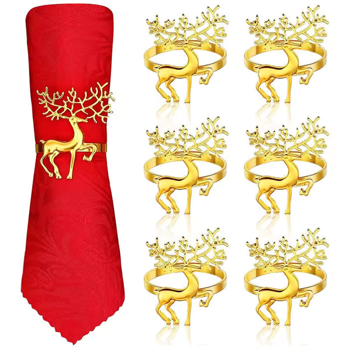 Anillos de Reno y Servilletas de Tela para Navidad de (paquete 6 pz)