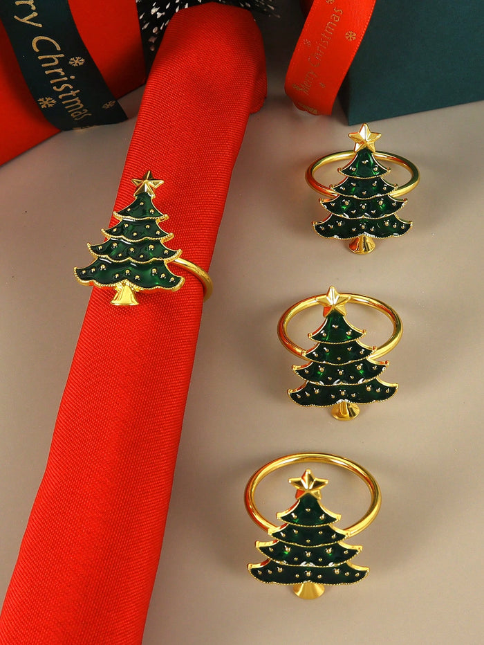 Anillos De Servilleta Con Forma De Árbol De Navidad Verde Con Efecto De Gotas De Aceite