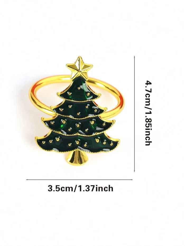 Anillos De Servilleta Con Forma De Árbol De Navidad Verde Con Efecto De Gotas De Aceite