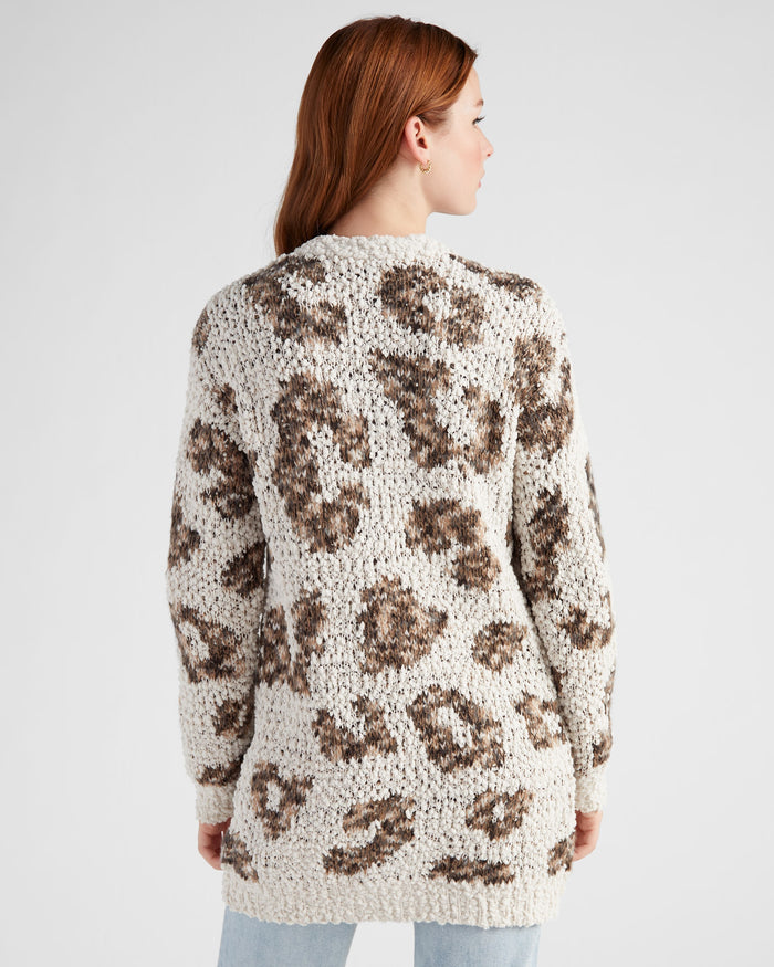 Oatmeal Leopard $|& B Collection by Bobeau Animal Popcorn Cardigan - SOF Back