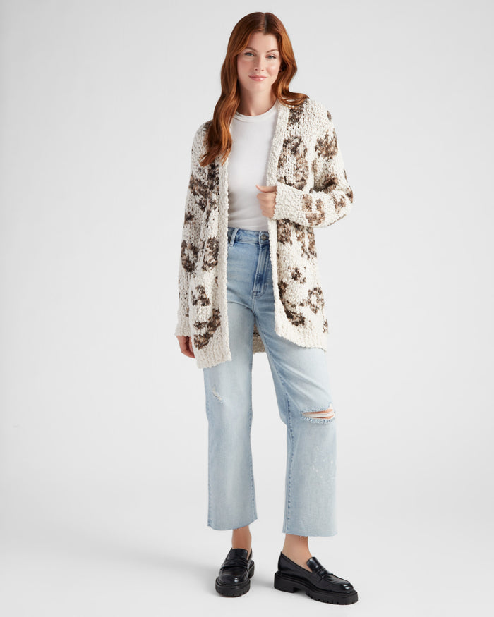 Oatmeal Leopard $|& B Collection by Bobeau Animal Popcorn Cardigan - SOF Full Front