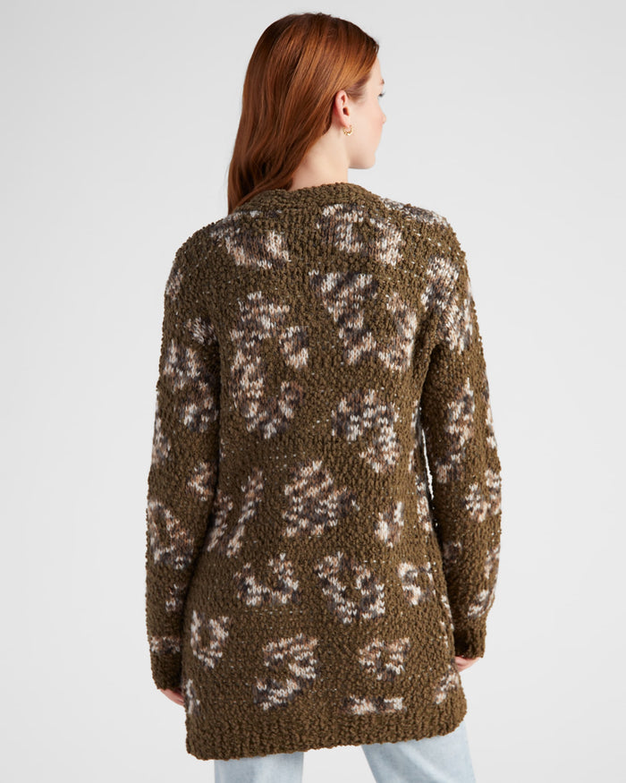 Olive Leopard $|& B Collection by Bobeau Animal Popcorn Cardigan - SOF Back