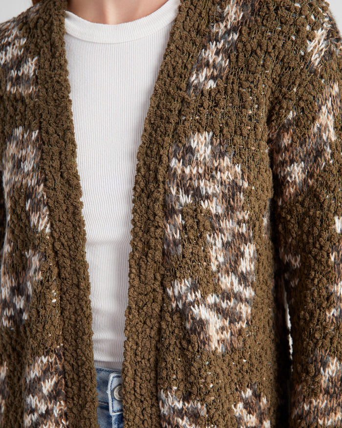 Olive Leopard $|& B Collection by Bobeau Animal Popcorn Cardigan - SOF Detail