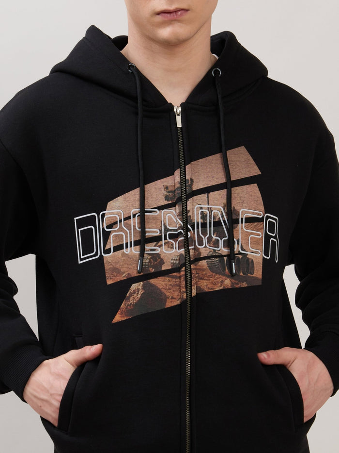 Apex - Relaxed Fit Printed Zipper Hoodies - Black