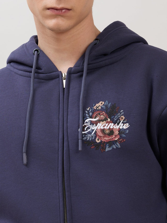 Apex - Relaxed Fit Printed Zipper Hoodies - Blue