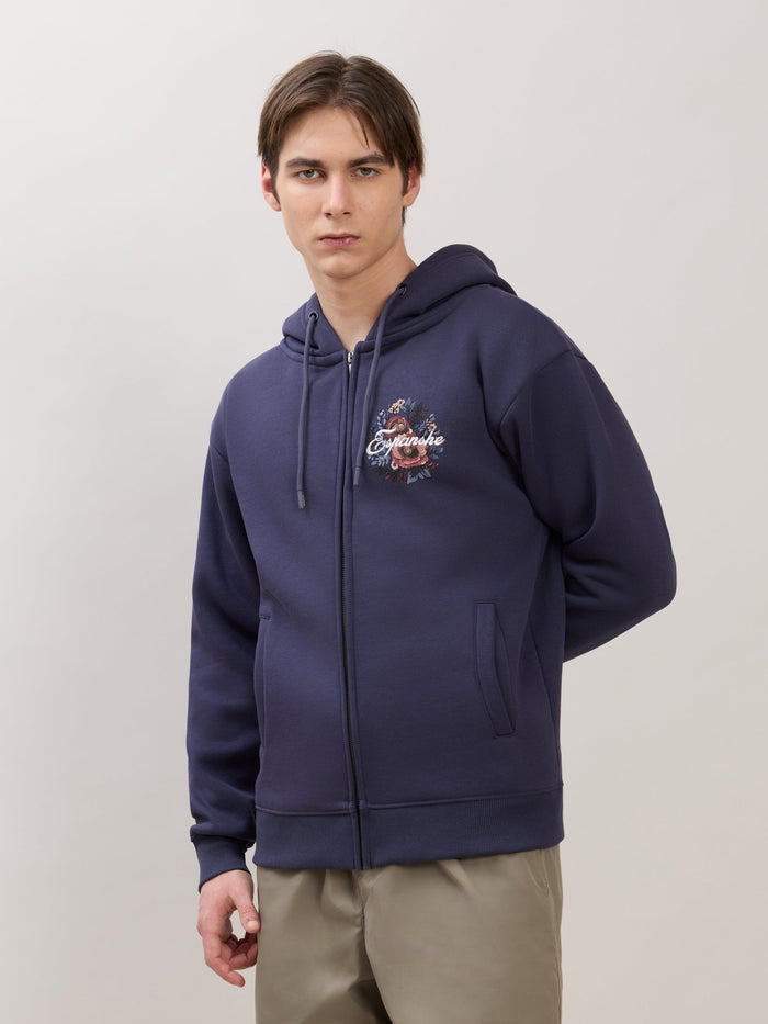 Apex - Relaxed Fit Printed Zipper Hoodies - Blue