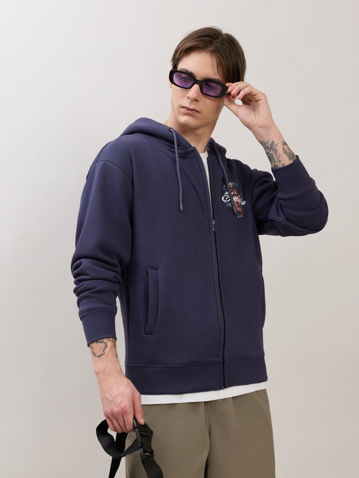 Apex - Relaxed Fit Printed Zipper Hoodies - Blue